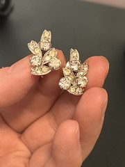 Vintage Early Eisenberg 1940s/1950s Rhinestone Stud Earrings Script “E” Signed!