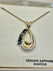 Vintage Sapphire Diamond Necklace 18” Sterling Silver 18k Gold Plated-Unused