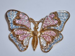 Vintage Signed JACKIE ORR Pastel Blue Pink Rhinestone Butterfly Brooch Pin J31
