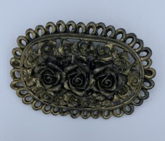 Large Antique 1920’s Victorian Three Rose Handmade Pot Metal Brooch No Brand
