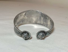 vintage ornate handmade Moroccan sterling silver filigree cuff bracelet signed