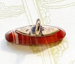Antique Banded Agate with Gold Filled Charm Watch Fob Drop Button Tiny Size