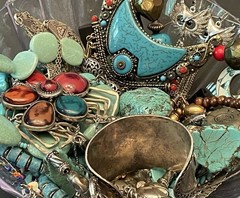 BOHO Southwestern Vtg Curated Mystery Jewelry Jar Turquoise Blue Silver 2+ lbs