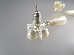 Classy Vtg 1 1/4″ Faux Pearl Dangling Cluster Clear Crystal Post Earrings 195G