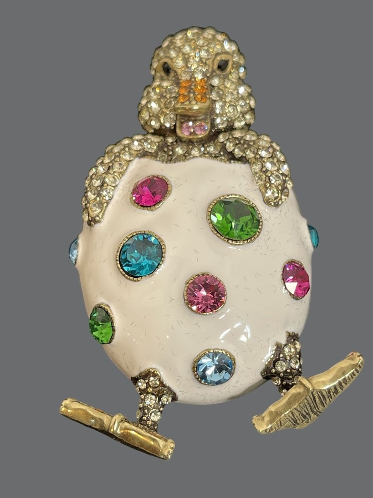 Vintage Retired Heidi Daus Crystal Enamel Chick Egg Brooch Pin Signed Rare HTF