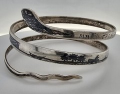 Antique Middle Eastern Niello Coiled Snake Silver Bracelet