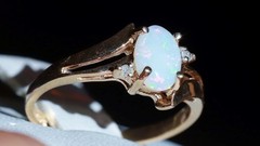 10k yellow gold size 5 ring 0.355ct Australian fiery opal diamond 1.52gr N3815