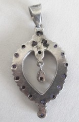 2 1/2 INCHES STERLING PENDANT w AMETHYST or AMETHYST ART GLASS, HANDMADE by MC