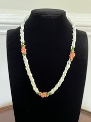 Vintage Beachy Necklace 17″ – Mother of Pearl Pink Coral 3 Strand Twisted