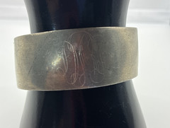 Vintage Pewter Cuff ID Bracelet Wide Monogram Adjustable Retro Boho Engraved