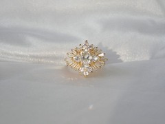 Vintage Sterling Silver 925 Yellow Gold over CZ Baguette Starburst Ring Size 9