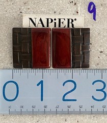 Napier Square Enamel Earrings Brown Red Basketweave Pierced Surgical Steel