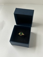Vintage Green Cubic Zirconia Ring Gold Plated Womens Size 7.5
