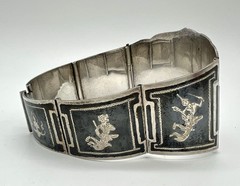 Vintage Sterling Silver & Enamel Bracelet From Siam 49.18 Grams