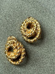 Vintage Monet Marked Twist Goldtone Wound Oval Clip Earrings – signed on back of