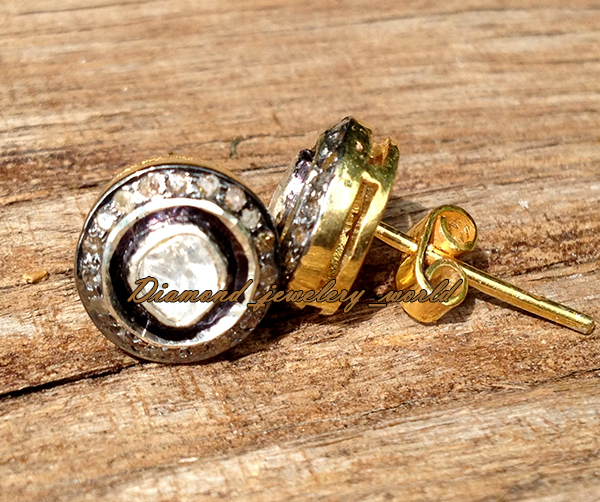Victorian 1.35ctw Genuine Old Mine Rose Antique Cut Diamond Silver Studs Earring