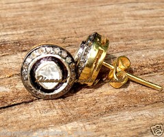 Victorian 1.35ctw Genuine Old Mine Rose Antique Cut Diamond Silver Studs Earring