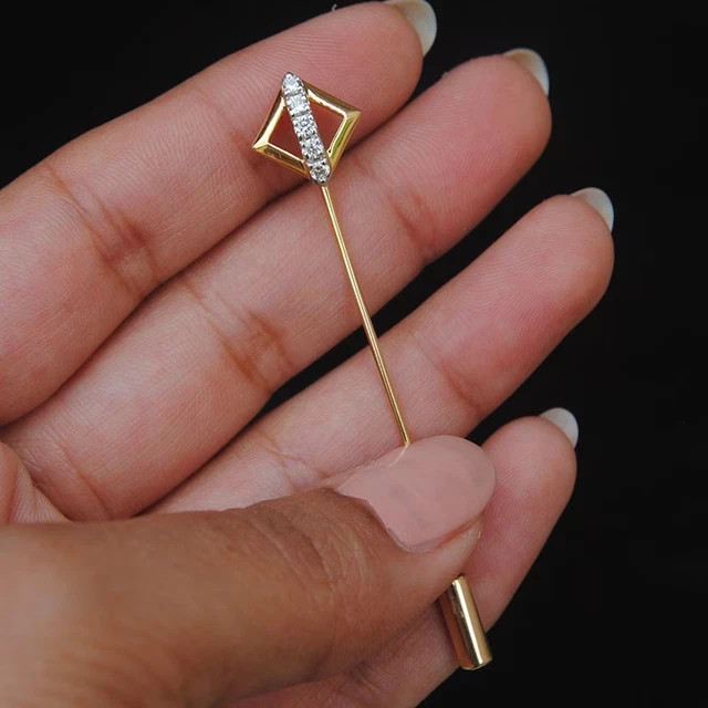 Stick Pin Men’s Lab Created Diamond Suit Lapel Pin Brooch 14k Yellow Gold Plated