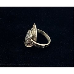 Vintage Alpaca Mexico Silver Tone Spoon Ring Aztec Mayan Style Handmade Size 11