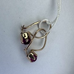 Vintage Soviet 14K 583 Rose Gold Tulip Earrings Purple Stone 1.67g