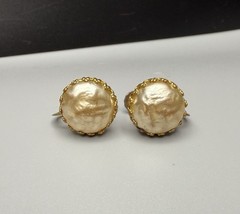Miriam Haskell Vtg Faux Pearl Clip On Earrings Hinged Screw Back Adjustable .59”