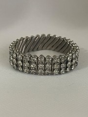 Vintage ^ 3-Row Clear Rhinestone Expansion Stretch Bracelet in Silver Tone