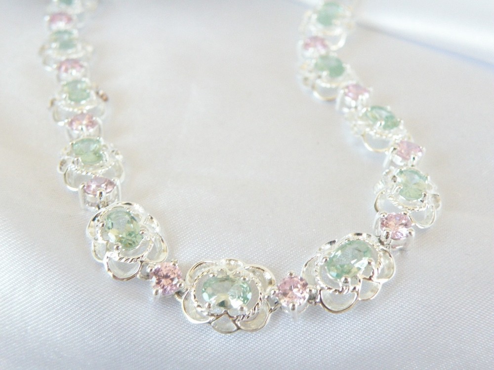 Sterling Silver 925 Mint Green Topaz Gemstone Tennis Bracelet 7.5″