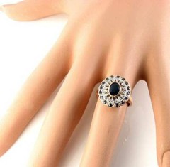 9K 9CT ROSE GOLD BLUE SAPPHIRE DIAMOND COCKTAIL CLUSTER RING FREE RESIZE