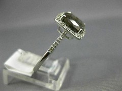 ESTATE 2.30CT DIAMOND & AAA SMOKY TOPAZ 14K WHITE GOLD 3D CUSHION HALO FUN RING