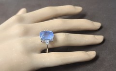 Vintage 14K White Gold Engagement Ring 8.94ct.Natural Blue Cushion Sapphire GIA
