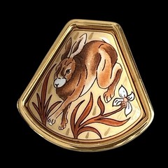 Hermes VTG Rabbit Motif Enamel Clip₋On Earrings Glod/Beige Cloisonne w/Box Used