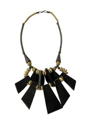 Vintage Tribal Statement Necklace Geometric Inlay Panels Bone Horn Style Heavy B