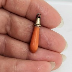 Genuine Victorian Vintage Yellow Gold? Natural Red Coral Bracelet Charm/Fob 1″