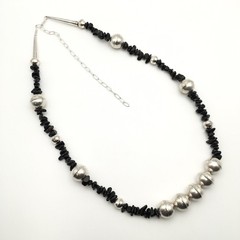 Silver Schark Handmade Sterling Silver & Black Obsidian Necklace 24-30″ 44g #30
