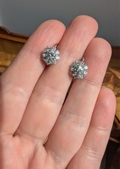Vintage French 18K Whit Gold Diamond Flower Earrings