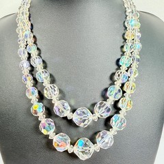 Vintage AB Crystal Necklace Double Strand Graduated Adjustable 13-15.5 in
