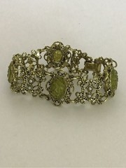 Vintage Selro Selini Style Green Stone Chip & Faux Pearl Panel Link Bracelet