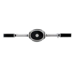 Vintage Sterling Silver 925 Onyx Cubic Zirconia Bar Brooch