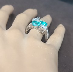 Platinum Vintage Natural Diamond Ring 3.94ct Oval Neon Blue Tourmaline