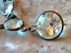 Antique Edwardian Art Deco Sterling Riviere Rock Crystal Rhinestones Necklace