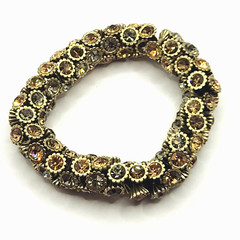 Amber & Clear Crystal Rhinestone Evening Wear Chunky Stretch Bracelet Gold Tone