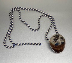 Vtg Signed JORGE WILMOT Mexican Folk Art Pottery OWL BEAD PENDANT NECKLACE 1970s