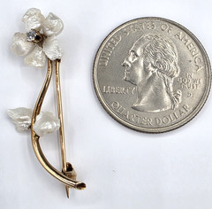 Vintage American Natural Freshwater Pearl and Diamond Brooch 14K