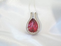 Sterling Silver 925 Pink Topaz Large Slide Pendant Necklace