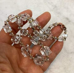 Antique VTG Art Deco Gold Filled Rhombic Graduated Cut Crystal Glass Necklace