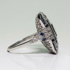 Art Deco Style Lab Created Diamond & Sapphire 925 Silver Anniversary Gift Ring
