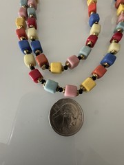 Vintage RARE Collectors Square Glass Bead Hand Strung 50” Necklace