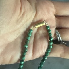 Vintage Emerald Malachite Bead Choker Necklace With Gold Wash Clasp