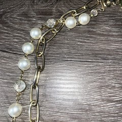 Vintage 36in Gold Tone Pre-Layered Double Strand Necklace Faux Pearls & Resin