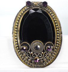 Antique brooch pin faceted Czecho Slovakia glass silver & gold mount jewelry